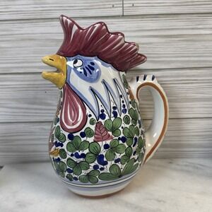 Deruta Pottery Ceramic Rooster Pitcher Jug 8" Tall Hand Painted In Italy